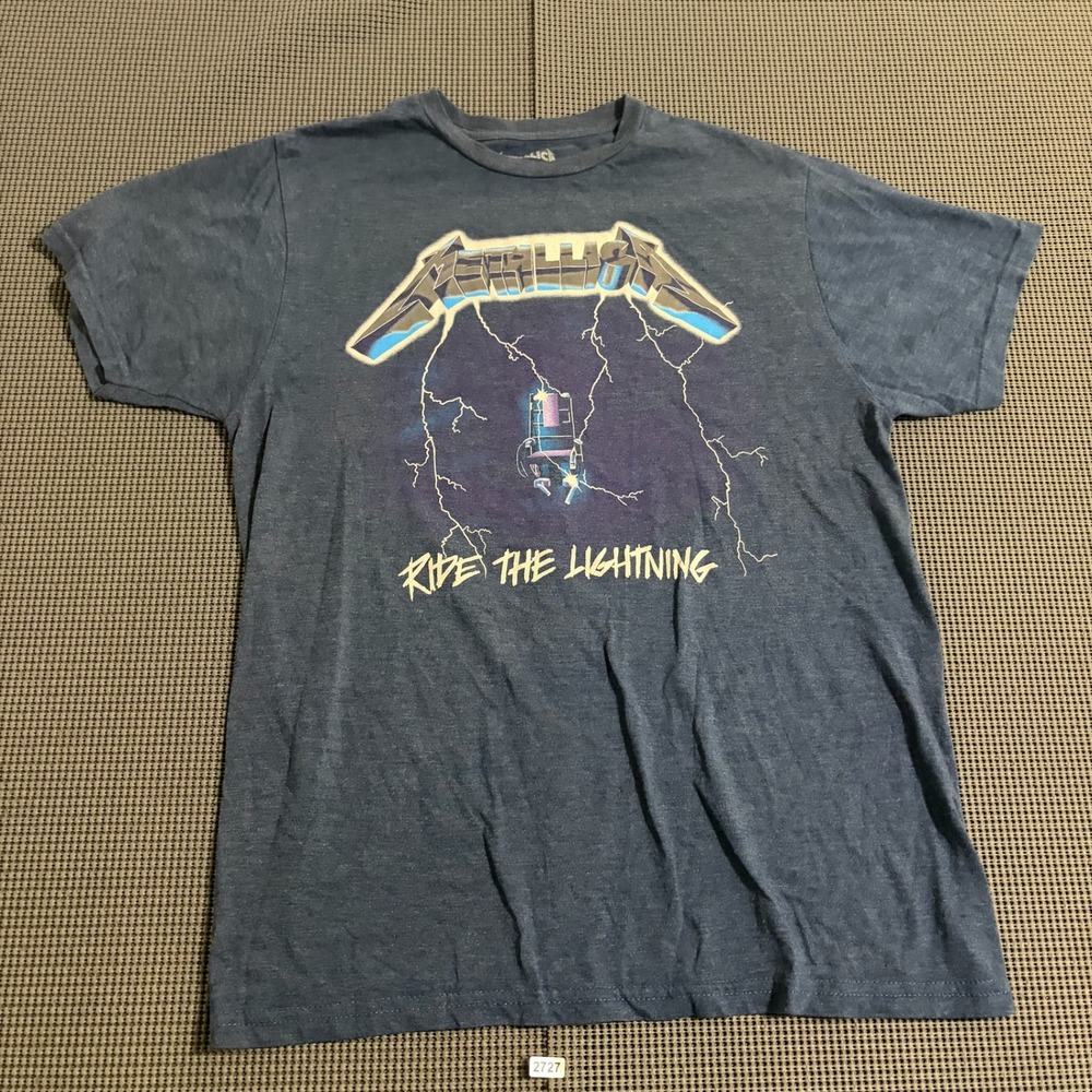 Metallica Ride the Lightning Blue Heather Graphic T-Shirt Mens Size M